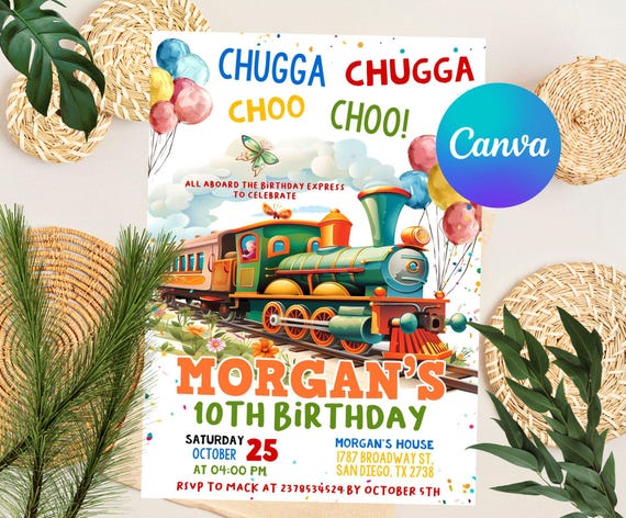Editable Train Birthday Invitation Template, Toy Train Invitation For Any Age, Train Birthday Invitation, Instant Download