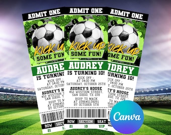 Soccer Ticket Birthday Invitation, Football Ticket Invite Template, Soccer Party Kids, Digital Editable Printable, Instant Download