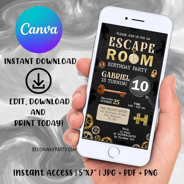 Escape Room Birthday Party Invitation, Escape Room Invitation, Girl Escape Room Party Invite, Escape Room Digital, Mobile Invitation