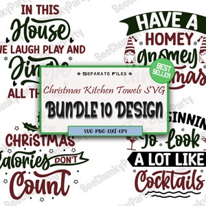 Toalhas de cozinha de Natal Svg Bundle, Toalhas de chá Bundle Svg, Citações de cozimento de avental Png, Designs de cozinha de Natal, Download digital de Feliz Natal