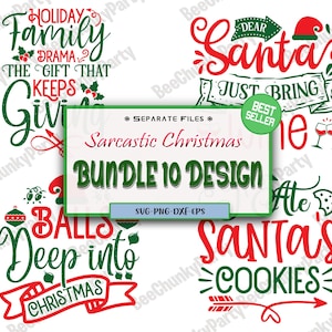 Grappige en sarcastische kerstclipart, grappige kerst SVG-bundel, snarky digitale kunst instant download
