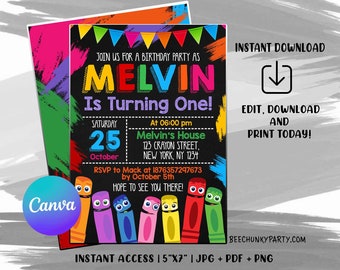 Invitación de cumpleaños con crayones, invitación para fiesta de arte con crayones, invitación para fiesta de arte, invitación con crayones, ¡edítala AHORA!