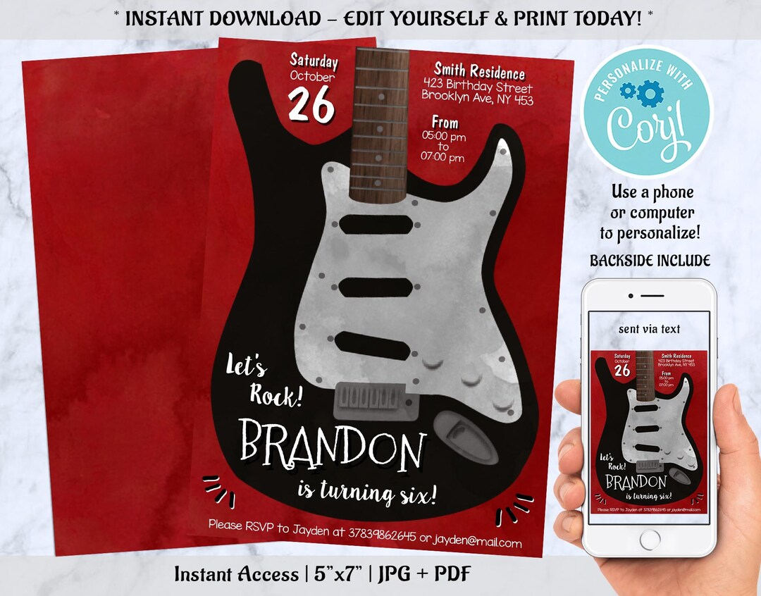 Rock Star Party Invitation Rock Guitar Birthday Invitation - Etsy
