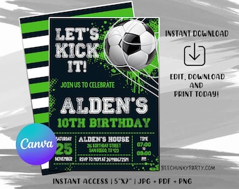 Editable Soccer Birthday Invitation, Soccer Invitation, Football Invitation, Soccer Invite, Football Party