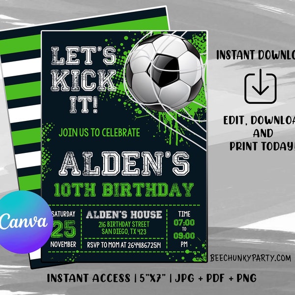 Editable Soccer Birthday Invitation, Soccer Invitation, Football Invitation, Soccer Invite, Football Party