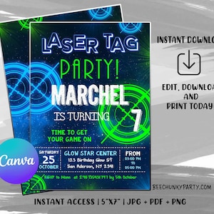 Editable Laser Tag Invitation, Neon Laser Tag Birthday Invitation, Glow Laser Tag Birthday Party, Boy Neon Glow Laser Party with CANVA