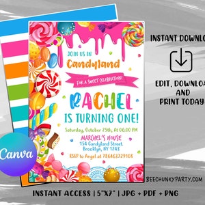 Candy Birthday Invitation, Candyland Birthday, Invitation Candyland Lolipop, Sweet Celebration Birthday, Digital File, Instant Download