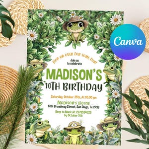 Frog Birthday Invitation, Frog Themed Birthday Invitation, Invitation Birthday Kids Frog, Editable Frog Invitation with Canva