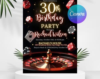 Invitation d'anniversaire de casino Invitation d'anniversaire modifiable sur le thème du casino Fête d'anniversaire de fiançailles de poker de casino, invitation de casino