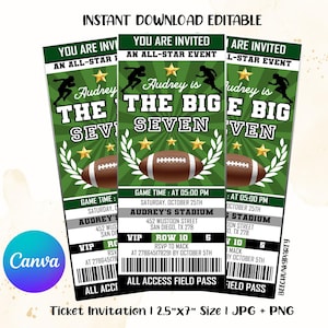 Editable Football Ticket Birthday Invitation, American Football Ticket Invite, Football Party, Sports Ticket Style Party Invite with CANVA