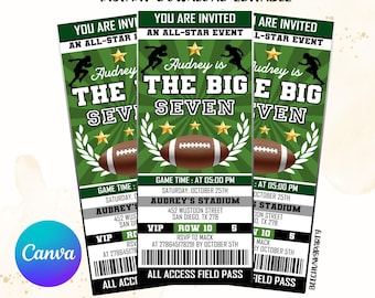 Invito di compleanno modificabile per biglietti di football, invito per biglietti di football americano, festa di football, invito per festa in stile biglietto sportivo con CANVA