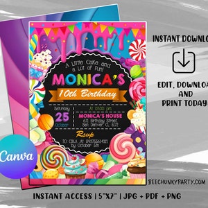 Candy Birthday Invitation, Candyland Birthday, Invitation Candyland Lolipop, Sweet Celebration Birthday, Digital File, Instant Download