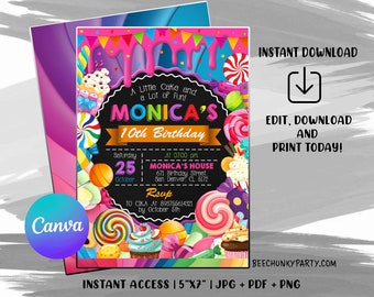 Candy Birthday Invitation, Candyland Birthday, Invitation Candyland Lolipop, Sweet Celebration Birthday, Digital File, Instant Download