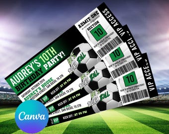 Soccer Ticket Birthday Invitation, Football Ticket Invite Template, Soccer Party Kids, Digital Editable Printable, Instant Download