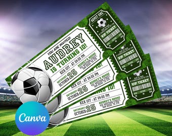 Soccer Ticket Birthday Invitation, Football Ticket Invite Template, Soccer Party Kids, Digital Editable Printable, Instant Download