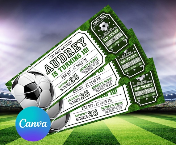 Soccer Ticket Birthday Invitation, Football Ticket Invite Template, Soccer Party Kids, Digital Editable Printable, Instant Download