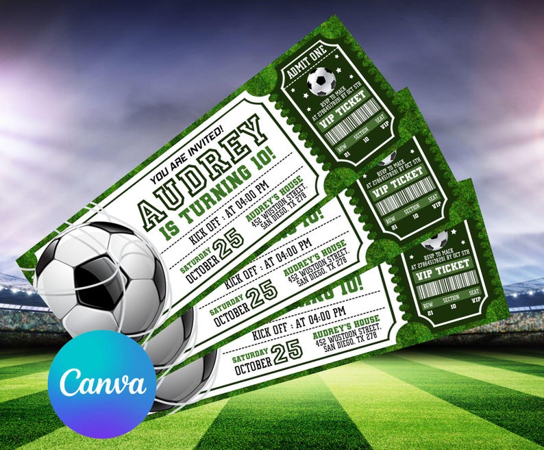 Soccer Ticket Birthday Invitation, Football Ticket Invite Template, Soccer Party Kids, Digital Editable Printable, Instant Download