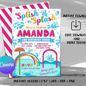 Splash Pad Party Invitation, Splish Splash Invitation, Water Park Party Invitation, Download Splash Party Invitation, Waterpark Invitation