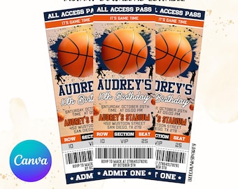 Basketball Ticket, Basketball Invitations, Basketball Ticket Invitation, Basketball Birthday Invitations, Digital Canva