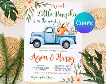 A Little Pumpkin is on The Way Baby Shower Invitation, Fall Pumpkin Baby Shower, Editable Template, Printable Invite