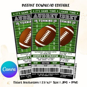 Editable Football Ticket Birthday Invitation, American Football Ticket Invite, Football Party, Sports Ticket Style Party Invite with CANVA