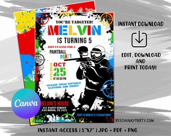 Paintball Birthday Invitation, Paintball Invitation, Paintball Party, Paintball Invite instant Download, Digital CANVA