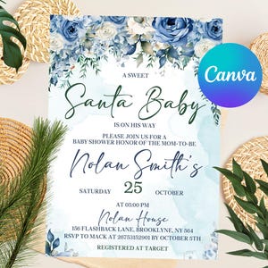 Editable Baby Shower Invitation, Boy Blue Design Template, Baby Boy Baby Shower Blue Floral, Blue Baby Boy Shower Invite, Instant Download