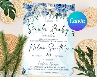 Editable Baby Shower Invitation, Boy Blue Design Template, Baby Boy Baby Shower Blue Floral, Blue Baby Boy Shower Invite, Instant Download