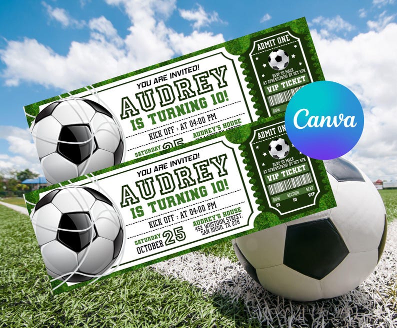 Soccer Ticket Birthday Invitation, Football Ticket Invite Template, Soccer Party Kids, Digital Editable Printable, Instant Download
