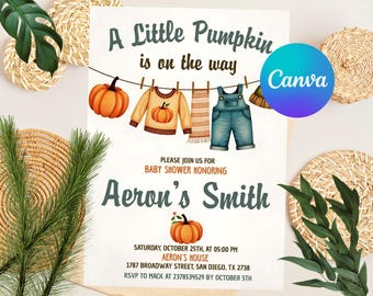 A Little Pumpkin is on The Way Baby Shower Invitation, Fall Pumpkin Baby Shower, Editable Template, Printable Invite