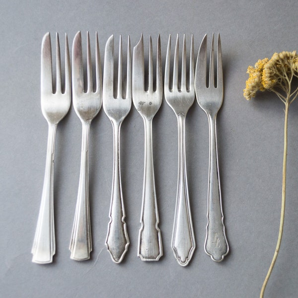 Shabby cake forks Mismatched serving Silver plate