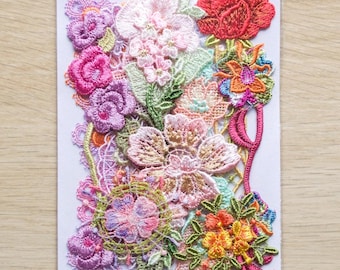 Crazy quilt appliques Spring colors Floral Venise lace embellishments 14pcs