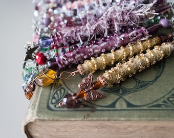 Junk journal beaded dangles, Boho beads, Embellishment kit, Charm set of 2