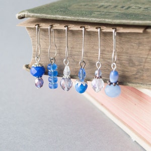 Junk journal charms Blue Silver Dangles Boho Shabby chic Set of 6