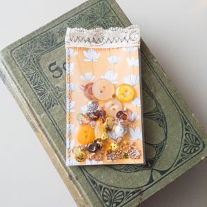 Shaker tag Junk journal Ephemera Floral Yellow Brown tones Embellishment Accessory Mixed media tag OOAK