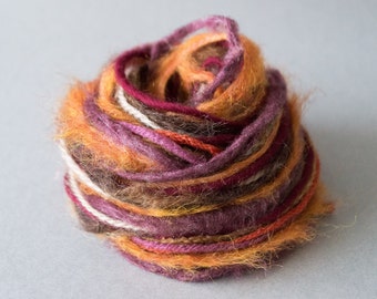 Conjunto de inspiración, paquete de arte textil, hilo marrón, morado y naranja para proyectos pequeños.