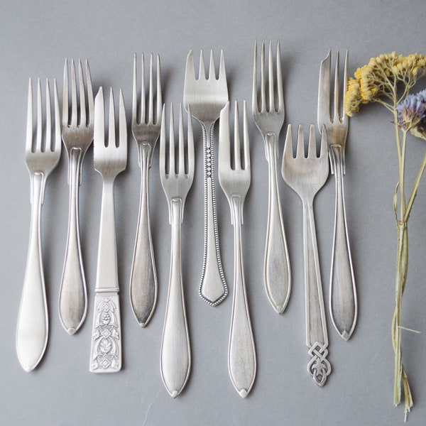 Shabby cake forks Mismatched serving Silver plate