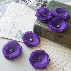 Organzabloemapplicaties 6 of 12 stuks paarse amethist kralenversieringen Scrapbooking Mixed media Journaling