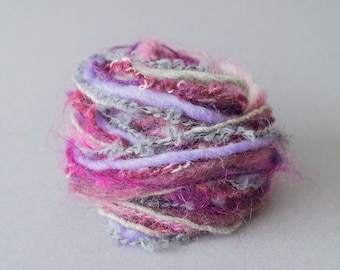 Fiber art bundle 18m Purple Pink Gray mix Textured yarns