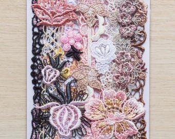 Crazy quilt appliques Dusty pink and black mix Venise lace embellishments 15pcs