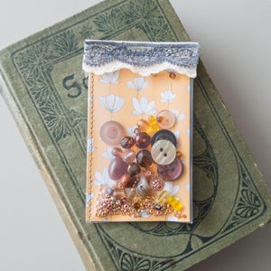 Shaker tag Junk journal Ephemera Floral Yellow Brown tones Embellishment Accessory Mixed media tag OOAK