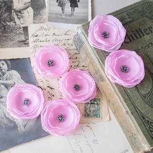 Applicazioni di fiori in organza, 6 o 12 pezzi, rosa cipria, con perline, decorazioni, scrapbooking, tecniche miste, journaling