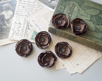Apliques de flores de tafetán, 6 o 12 piezas, color marrón chocolate, adornos de cuentas, álbumes de recortes, técnicas mixtas, diario