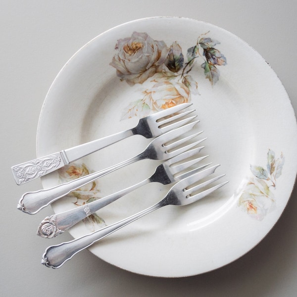 Shabby cake forks Silver plated Mismatched Food photo props
