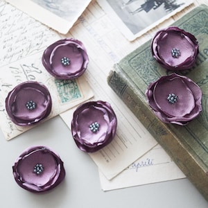 Applicazioni di fiori in taffetà 6 o 12 pezzi Abbellimenti con perline viola Scrapbooking Tecnica mista Journaling