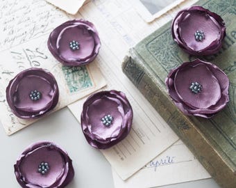 Apliques de flores de tafetán, 6 o 12 piezas, adornos de cuentas moradas, álbumes de recortes, técnicas mixtas, diario