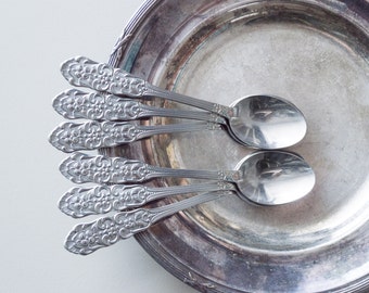 Demitasse spoons Stainless steel Floral pattern Swedish vintage