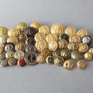 Vintage Navy Uniform Buttons 45 pcs Metal Anchor Shank Buttons