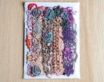 Crazy quilt appliques Venise lace embellishments Floral Colorful 13pcs