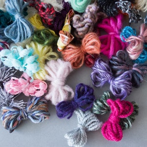 Yarn bits and pieces 2 oz 60g Mixed fiber grab bag Mystery bag Scrap yarn